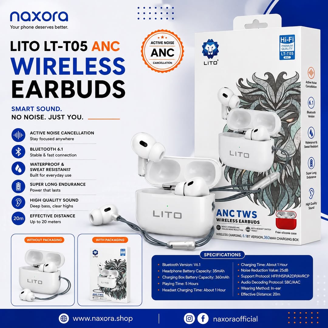 Lito LT-T05 ANC TWS Wireless Earbuds - Naxora Official Banner
